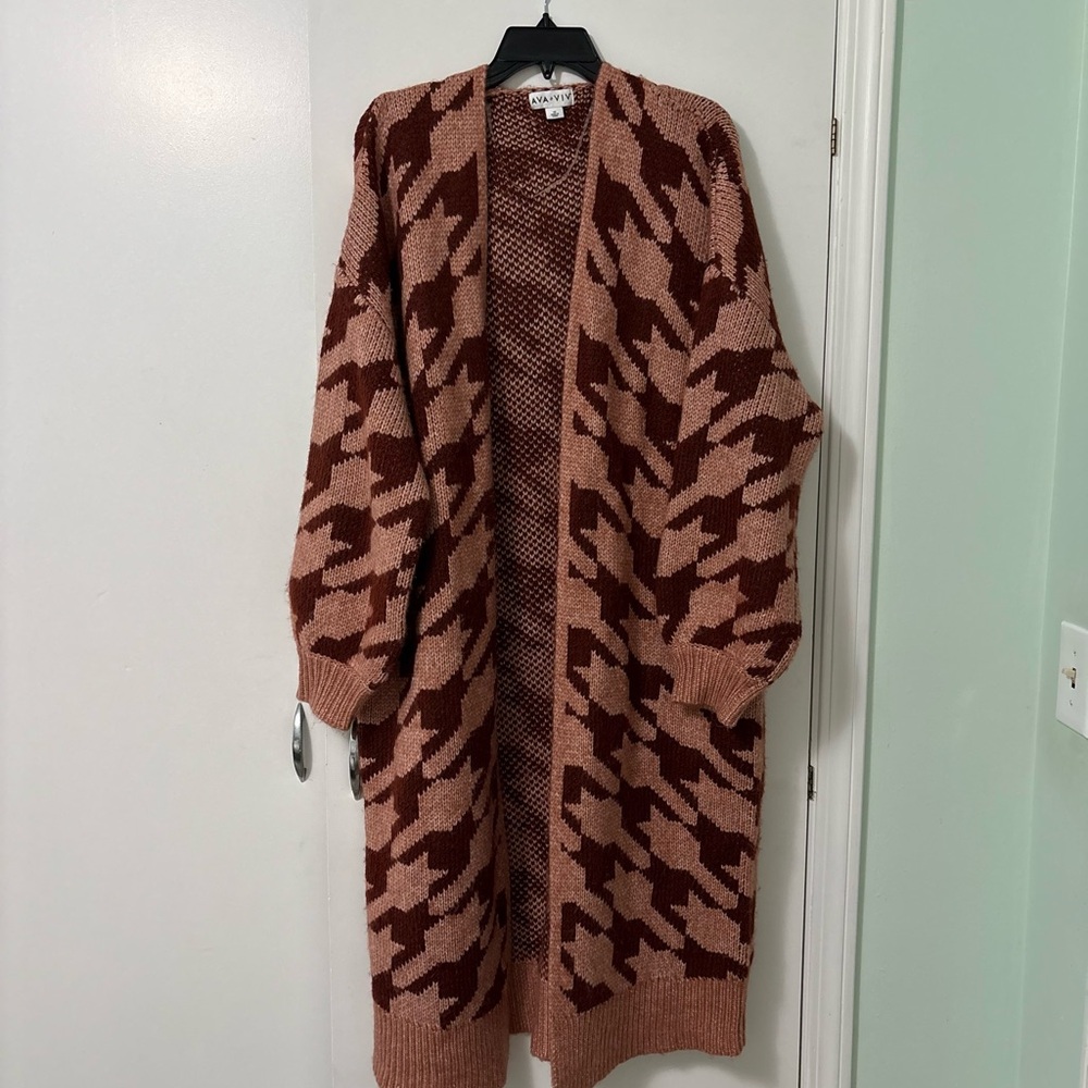 Ava & Viv Houndstooth Floor Length Caridigan